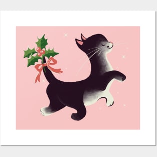 Holly Jolly Vintage Holiday Kitty Cat Cutie Posters and Art